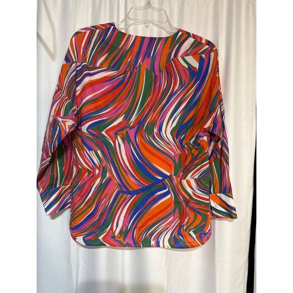 Vilagallo Womens Multicolor Abstract Print V-Neck Blouse Size 42 With Buttoned - Picture 4 of 8